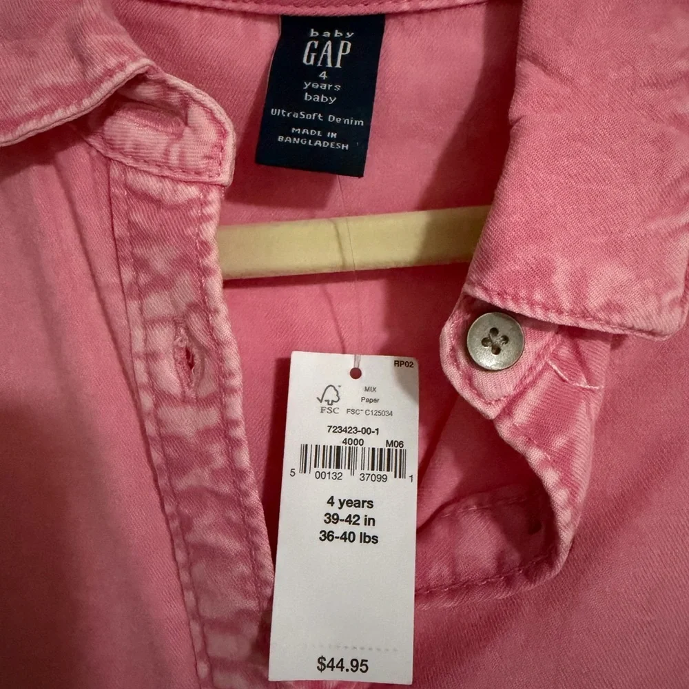 NWT GAP Pink Casual Kids Shirt Dress - Picture 3 of 3